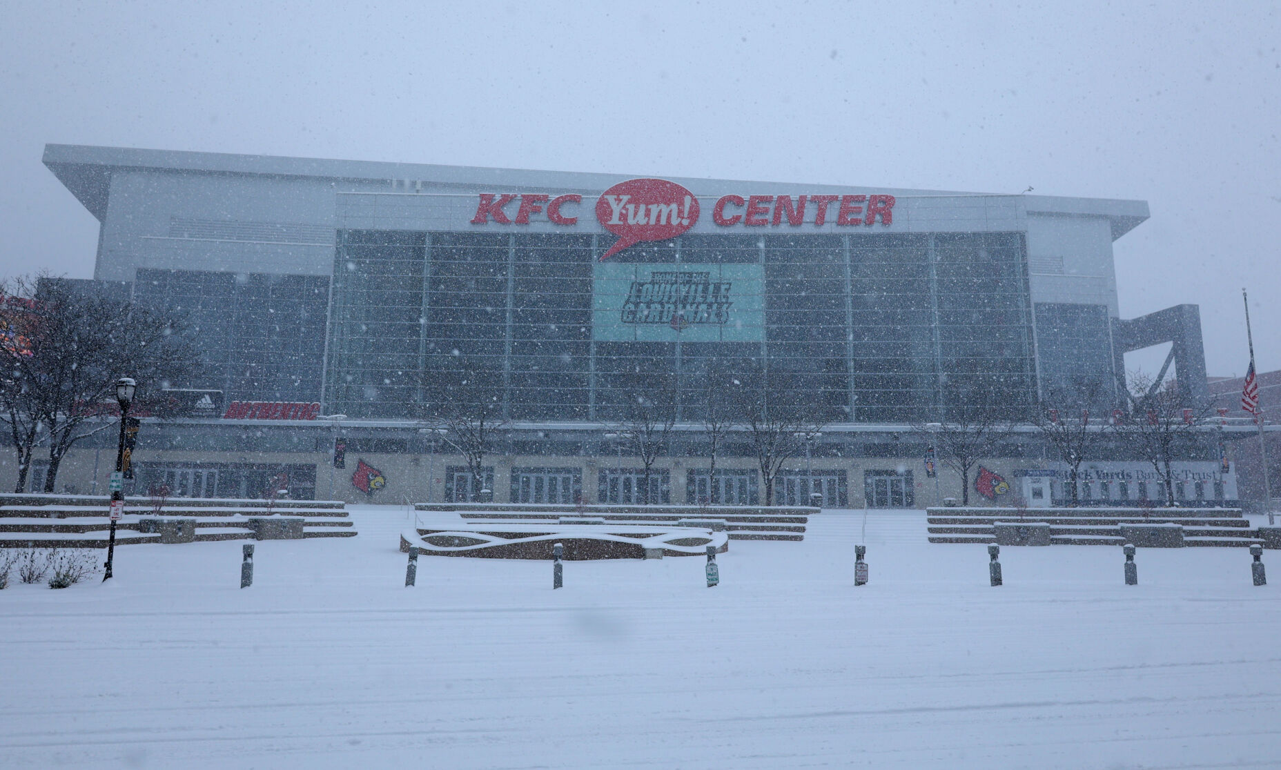 KFC Yum Center with snow - Jan. 5, 2025.JPG